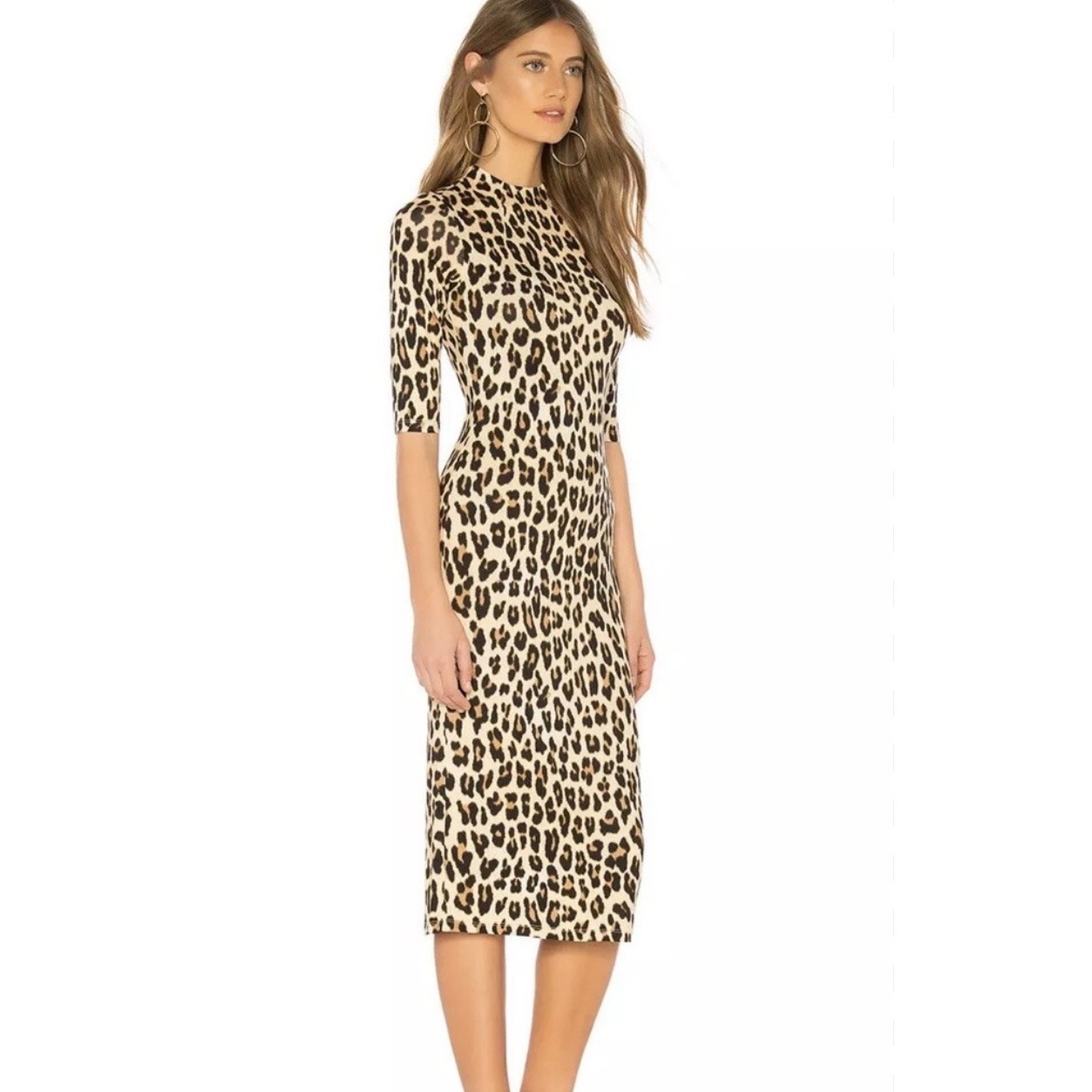 Alice + Olivia Delora Leopard Print Mock Neck Midi Dress Size 0 Nwt
